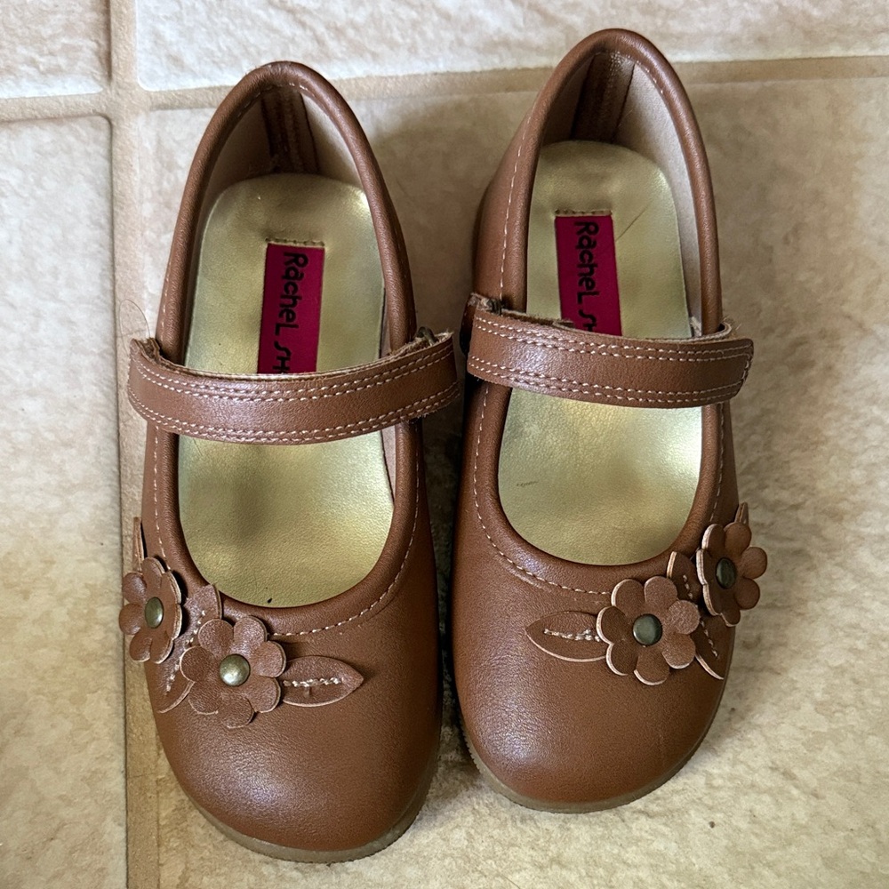 Rachel Shoes Tan Kids Floral Mary Janes